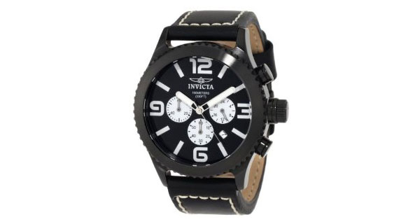 Invicta Black on Black Chronograph Watch with Black Leather Tools and Toys