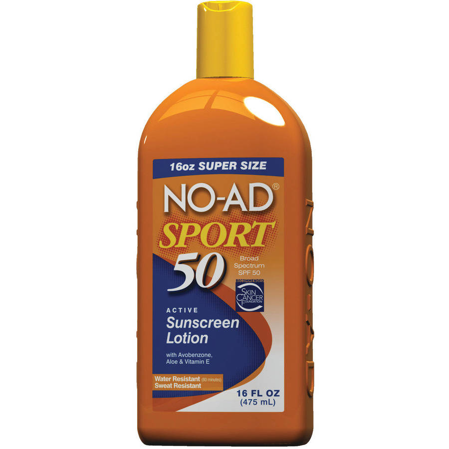 NO-AD Sport SPF 50 sunscreen lotion. ($10 per 16oz bottle)