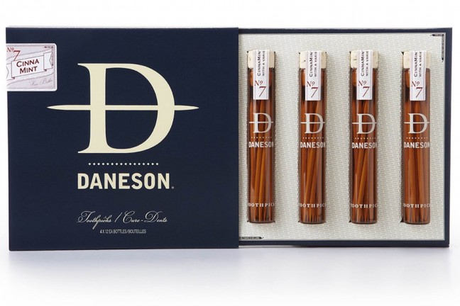 Daneson's "Cinnamint No. 7" toothpicks. ($20 per 4-bottle pack, or $120 for a 24-bottle case)