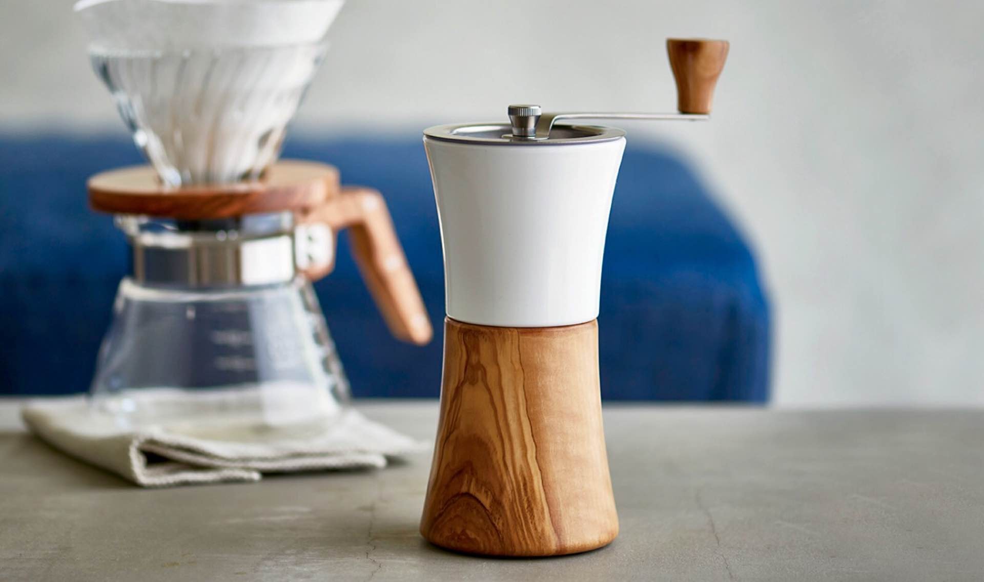 Hario's ceramic + olive wood coffee mill. ($70)