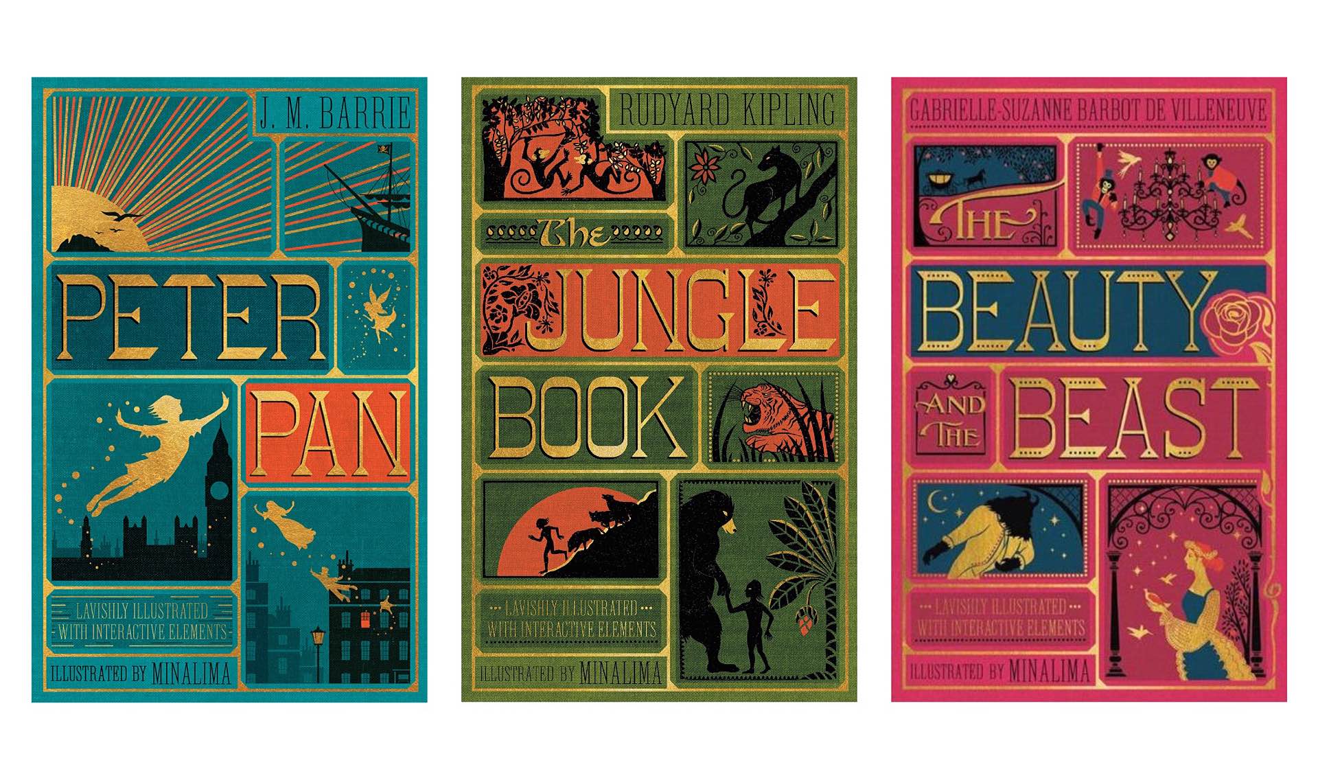 Illustrated Children's Classics by MinaLima. (~$21 for each hardcover)