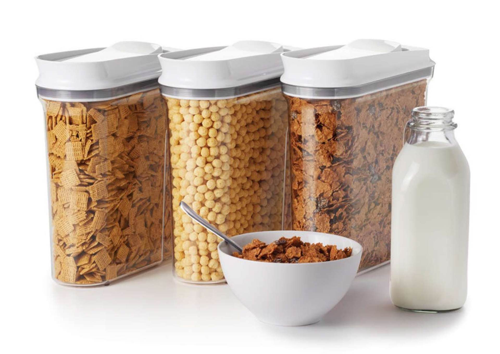 OXO Good Grips POP cereal dispensing containers. ($49 for a set of three, medium-size)
