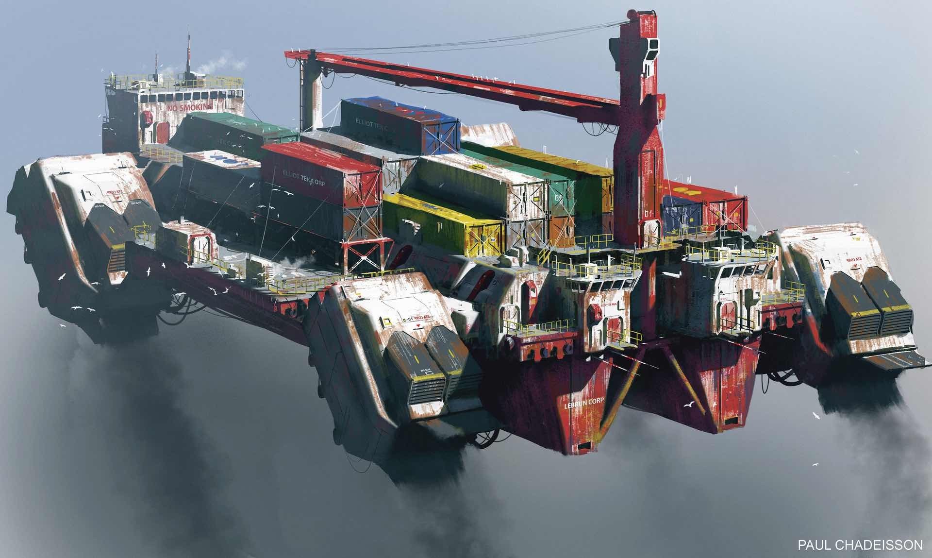 Concept art: "Strike Vector EX | Flying Cargo" by Paul Chadeisson