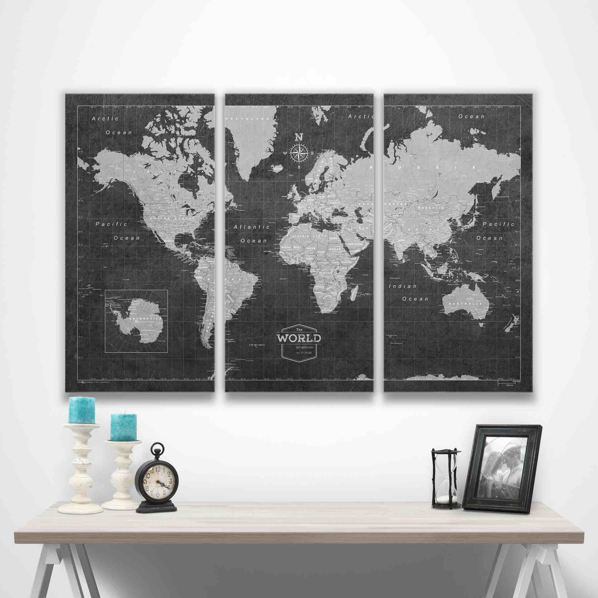 Conquest Maps' world travel pinboard map. ($99–$359, depending on size)