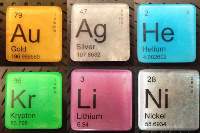 These hypoallergenic vegan soaps are styled like elements on the periodic table.  ($7.50 per bar)