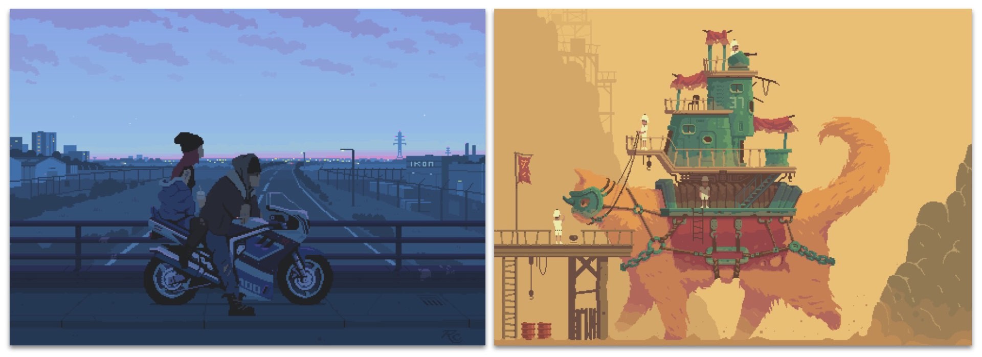 Artwork: Romain CourtoisDirect links: "Lovers at Dusk" (left) and "Monster Cat Machine" (right)