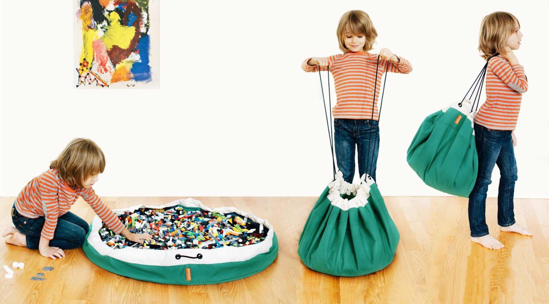 Swoop Bags toy storage bag + play mat. ($48–$52, depending on color)