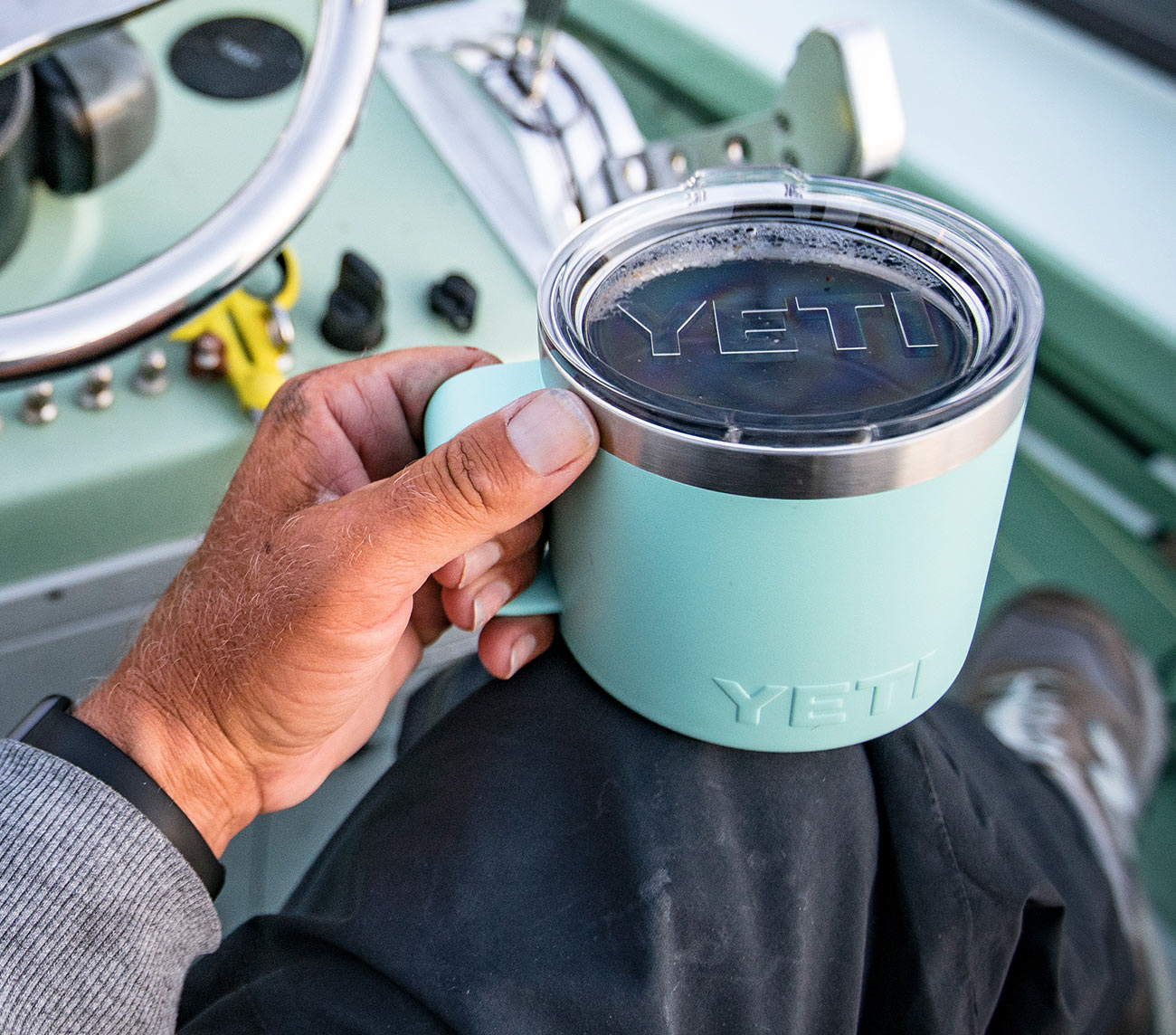 The YETI Rambler 14 oz. vacuum-insulated mug. ($25, available in a bunch of Duracoat colors)
