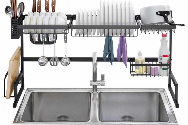 Langria over-the-sink dish rack. ($155 for the larger one, $130 for the smaller model — check their sink width requirements before buying)