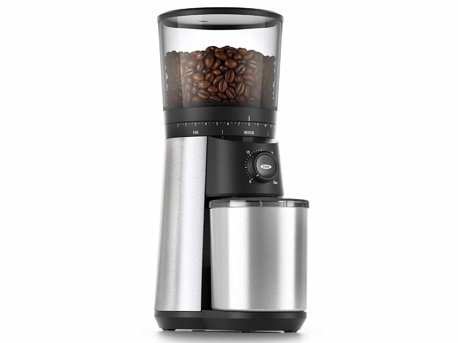 OXO Brew conical burr grinder. ($100 for grinder alone, or $179 for version with integrated scale)