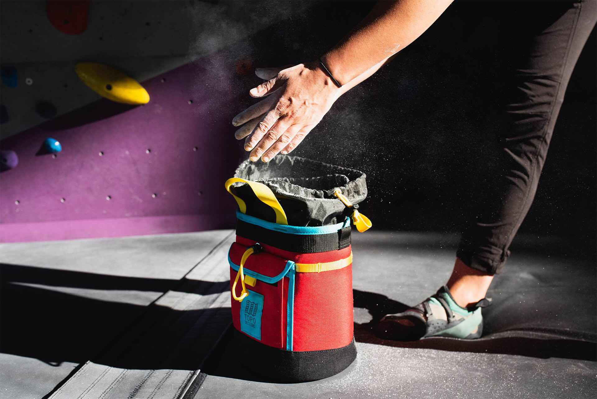 Topo Designs chalk bag. ($43 for either red/black or [white/turquoise](https://www.amazon.com/dp/B07G5HDPSP?tag=toolsandtoys-20))