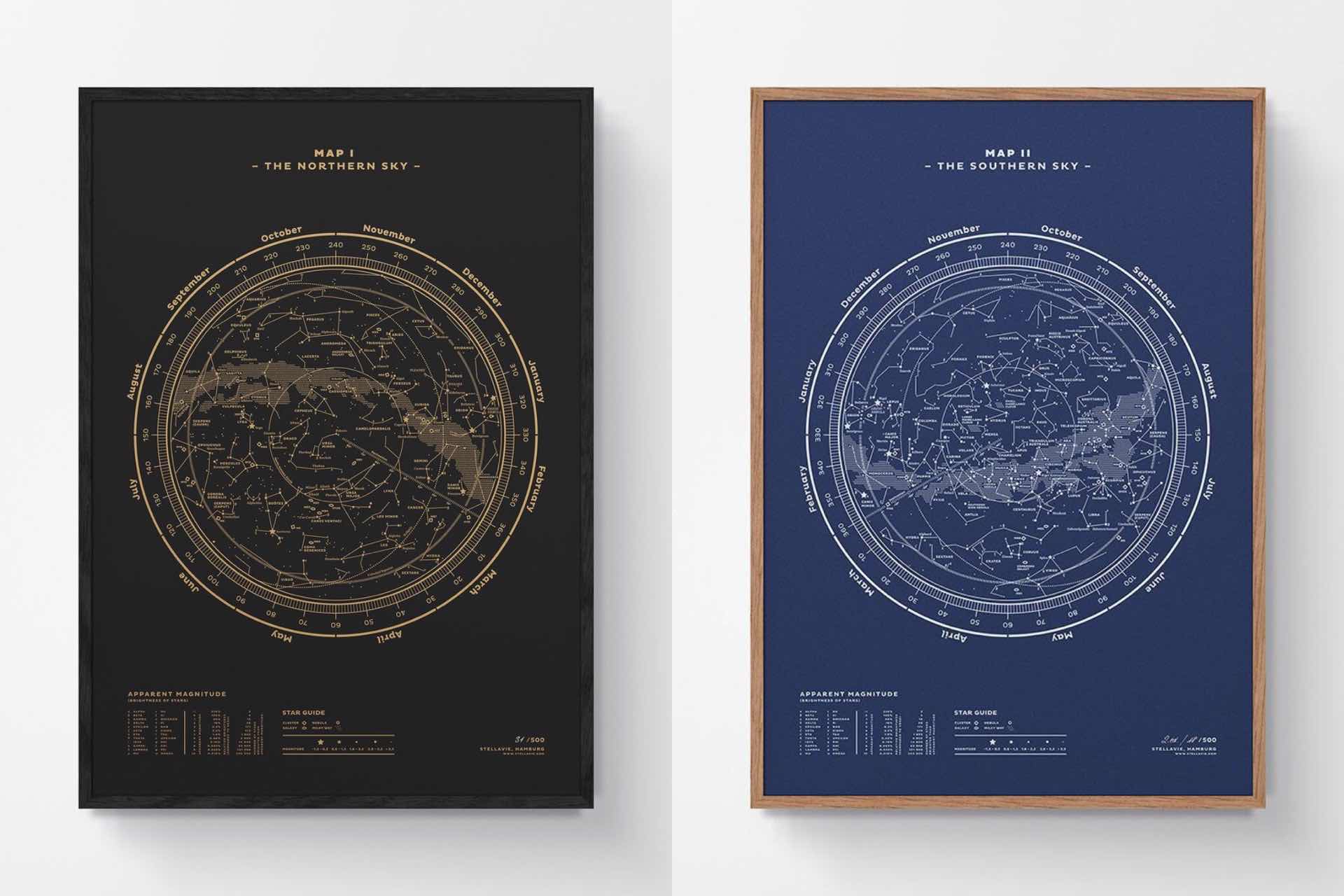 Stellavie's constellation map prints. (€80–€225 / ~$96–$270 USD, depending on size)