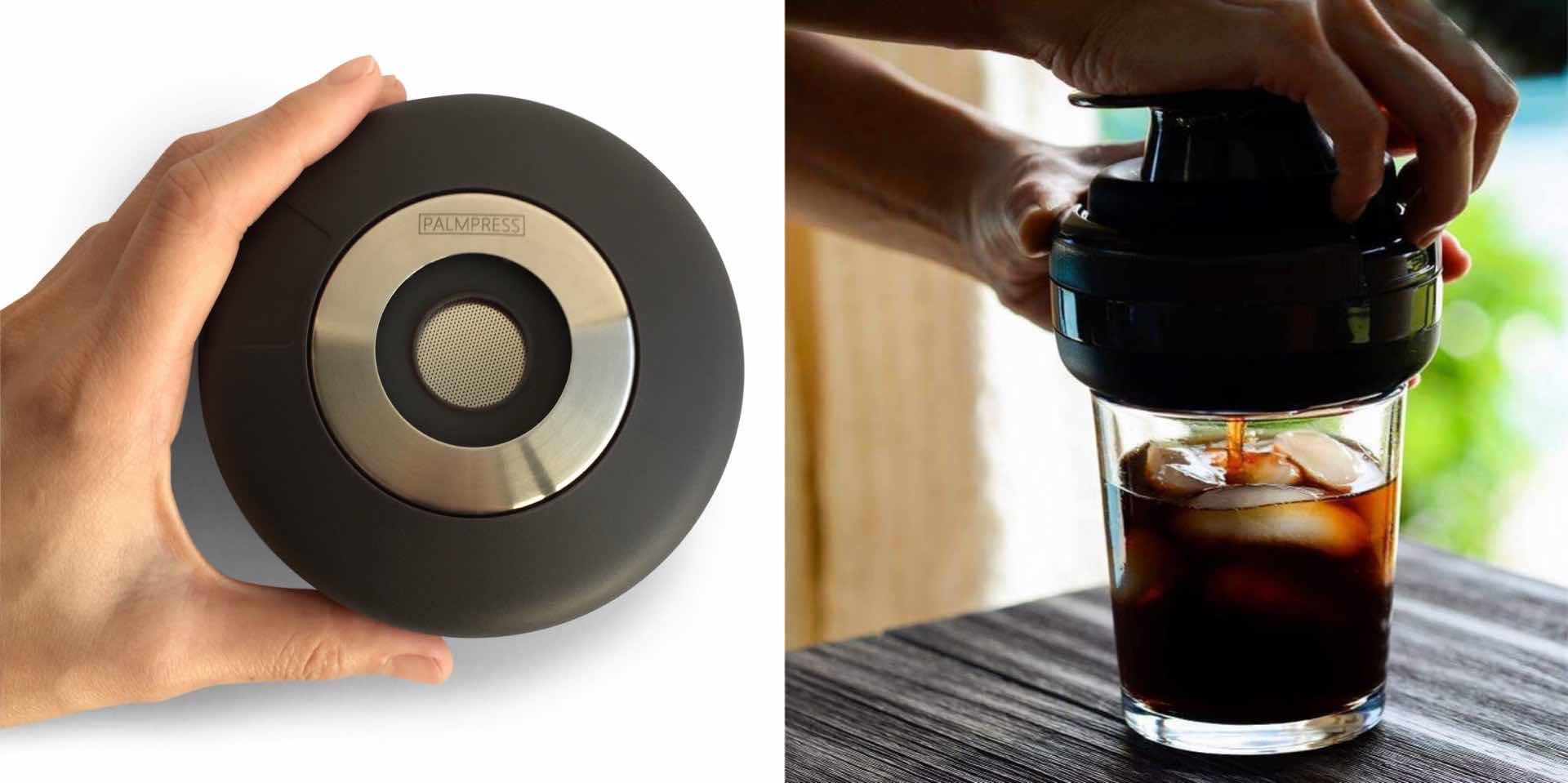 The Palmpress collapsible coffee press. ($39 in black or eggshell blue)