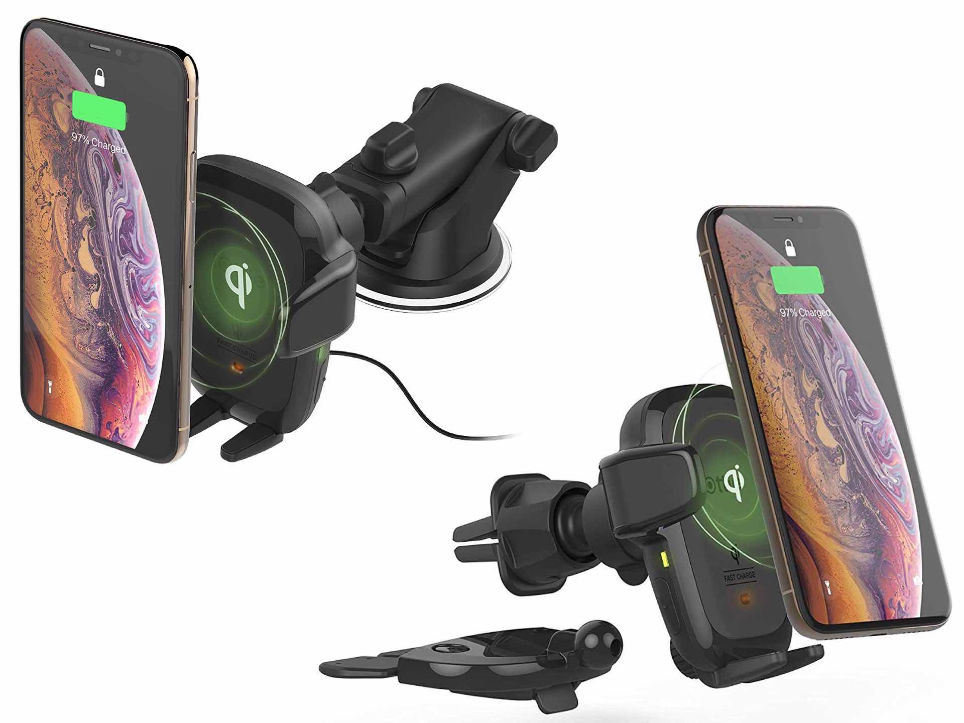 iOttie's automatic clamping phone car mount + Qi charger. ($50 for the dashboard mount, $60 for air vent + CD slot version)