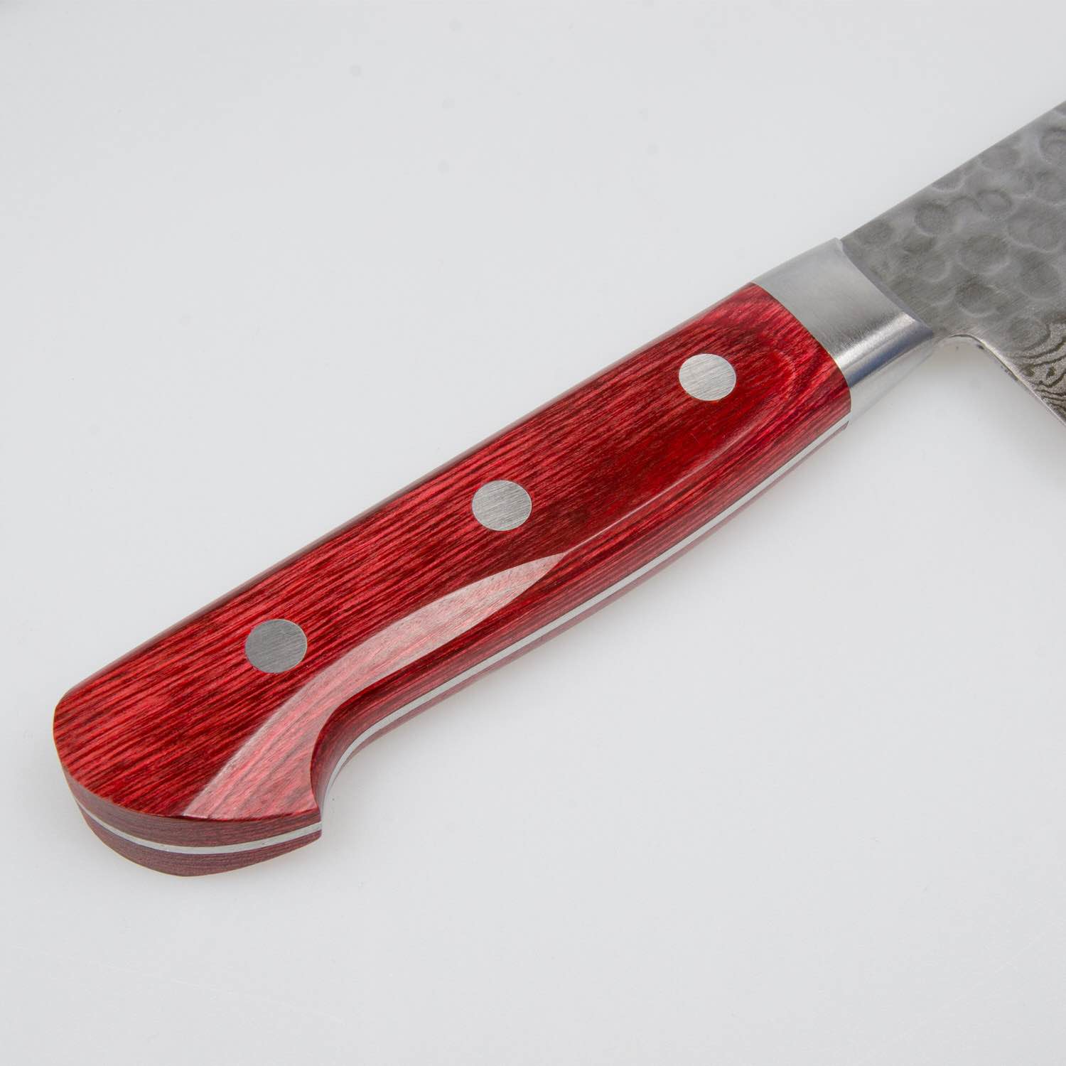 korin-tsuchime-hammered-texture-damascus-steel-chef-knives-burgundy-handle