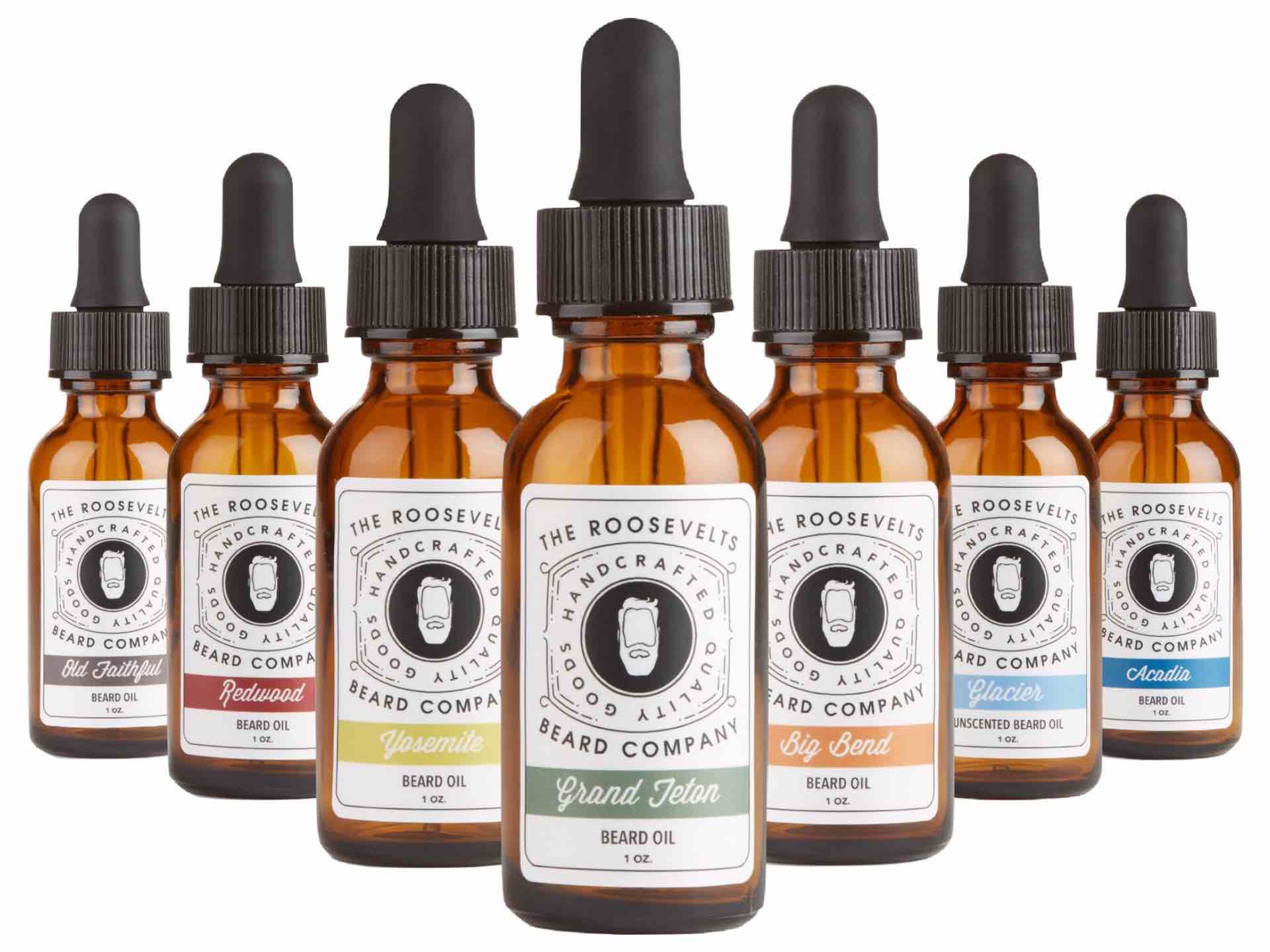 National Parks beard oils by The Roosevelts Beard Company. ($20–$25 per one-ounce bottle)