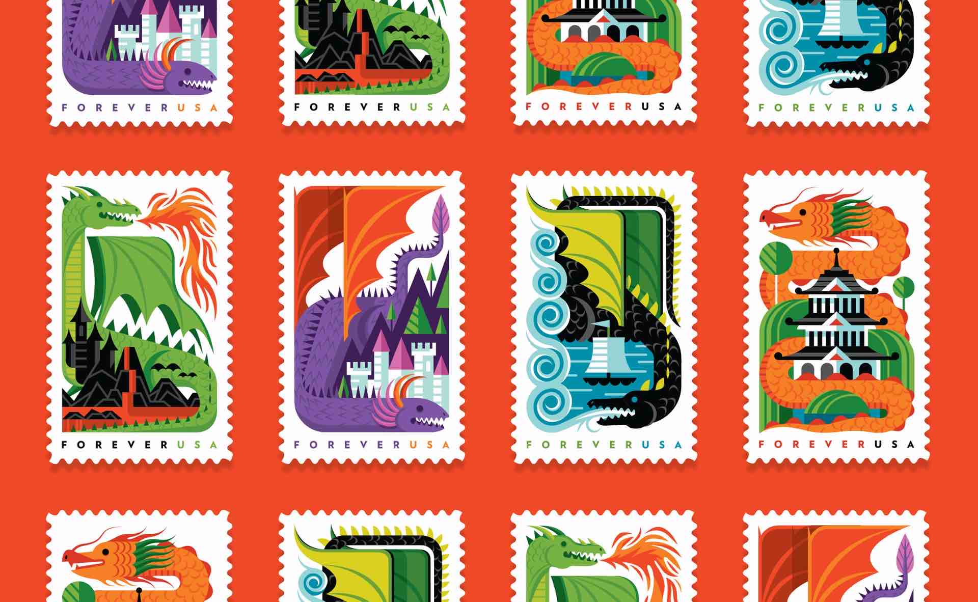 Invisible Creature + USPS “Dragons” Forever USA Postage Stamps