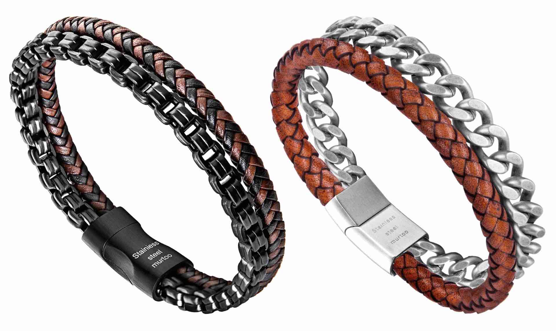 Leather and hot sale steel bracelets