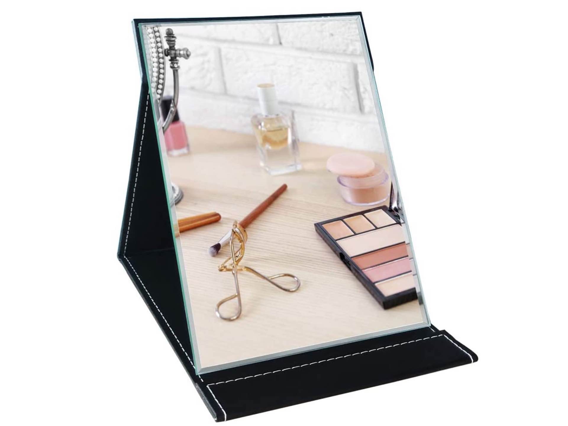 Portable Folding Mirror with Built-In Case Stand