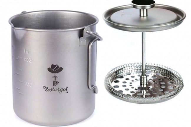 Bestargot titanium French press + camp mug + outdoor cookpot. ($38)