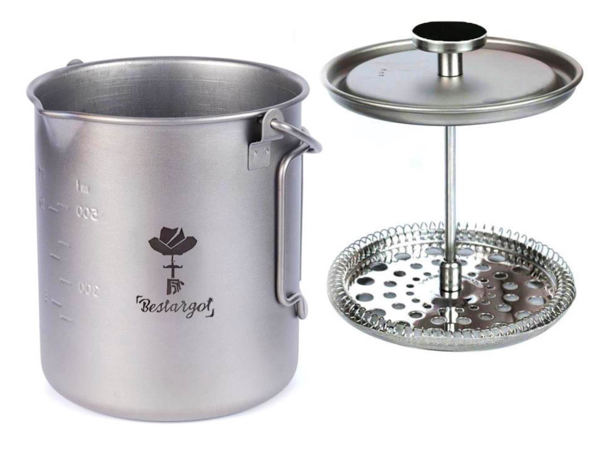 Bestargot titanium French press + camp mug + outdoor cookpot. ($38)