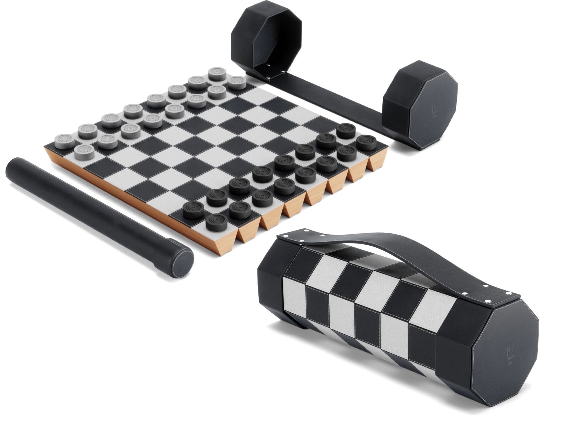 Umbra “Rolz” roll-up chess/checkers set. ($100)