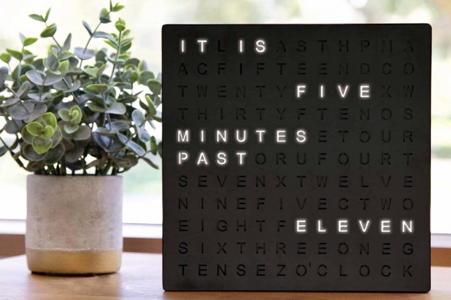 Sharper Image Word Clock. ($27, available in black or copper)