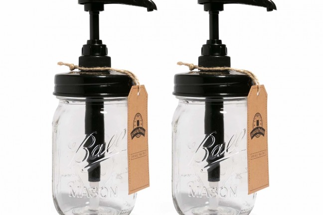 Jarmazing mason jar syrup dispensers. ($23 for set of two)